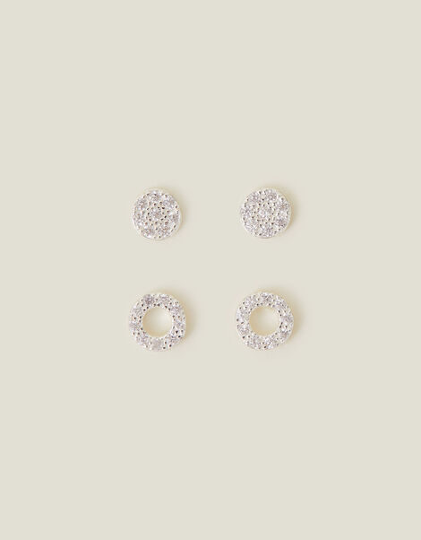 2-Pack Sterling Silver-Plated Sparkle Circle Studs, , large