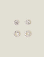 2-Pack Sterling Silver-Plated Sparkle Circle Studs, , large