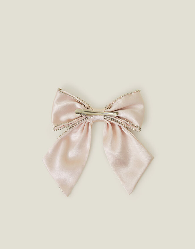 Girls Satin Gem Bow Hair Clip, , large