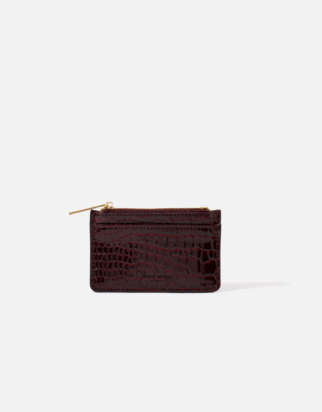 Faux Croc Patent Card Holder , Red (BURGUNDY), large