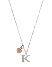 Sterling Silver Initial Necklace with Heart Charm - K, , large