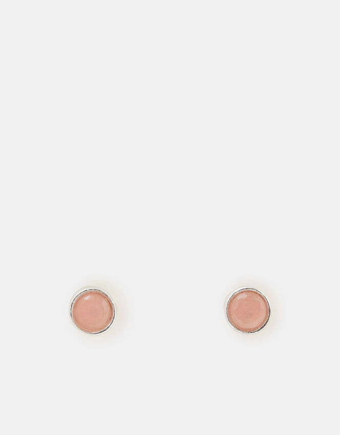 Sterling Silver Healing Stone Stud Earrings, Pink (PINK), large