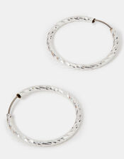 Sterling Silver-Plated Diamond Cut Hoop Earrings, , large