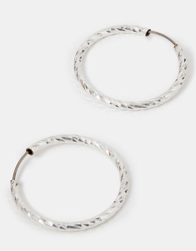 Sterling Silver-Plated Diamond Cut Hoop Earrings, , large
