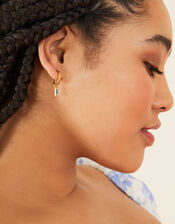 Stainless Steel Baguette Crystal Drop Hoops, , large