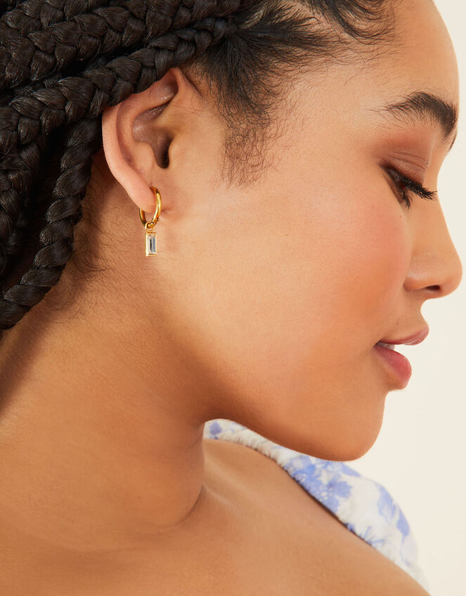 Stainless Steel Baguette Crystal Drop Hoops, , large