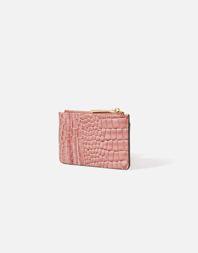 Faux Croc Patent Card Holder , Pink (PINK), large