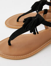 Suede Tassel Sandals, Black (BLACK), large