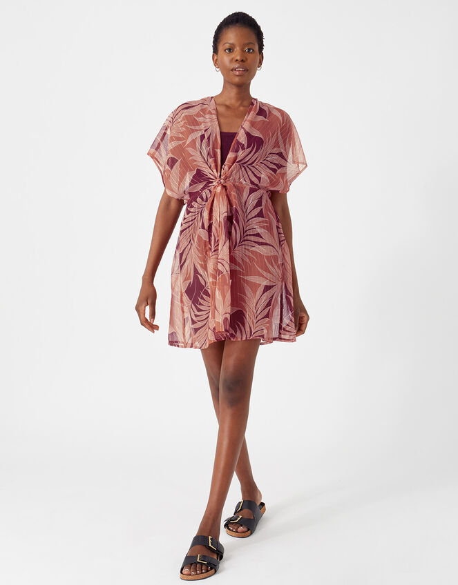 Palm Print Chiffon Kaftan, Orange (RUST), large