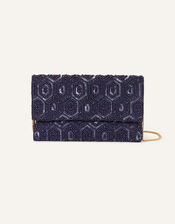 Classic Beaded Hand Embellished Clutch, Blue (NAVY), large