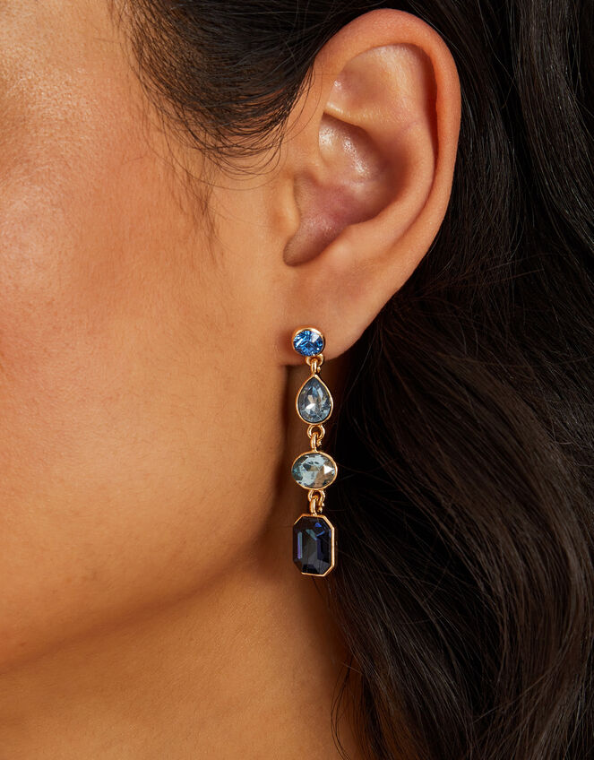 Long Gemstone Drop Earrings Blue, , large