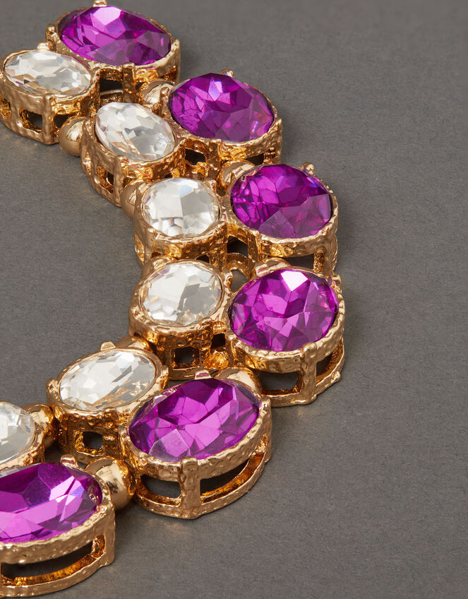 Oval Crystal Statement Necklace, Purple (PURPLE), large