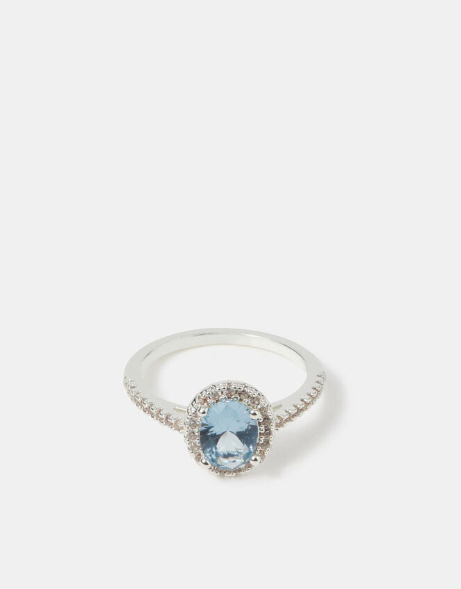 Cubic Zirconia Halo Engagement Ring, Blue (BLUE), large