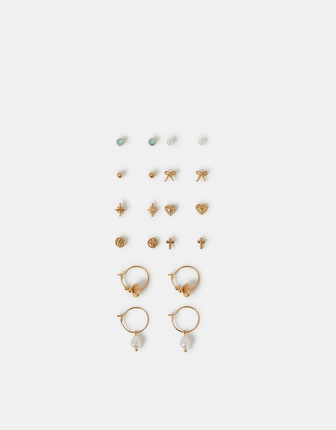10-Pack Pearl Charm Stud & Hoop Earrings, , large