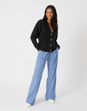 Heart Button Cardigan, Black (BLACK), large