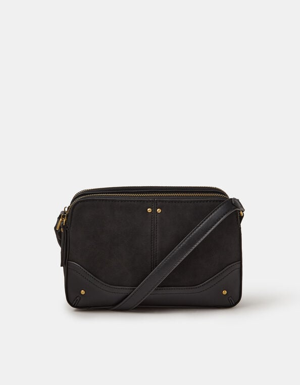 Classic Double Zip Crossbody Bag, Black (BLACK), large