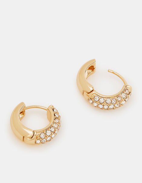 Diamanté Huggie Hoop Earrings, , large