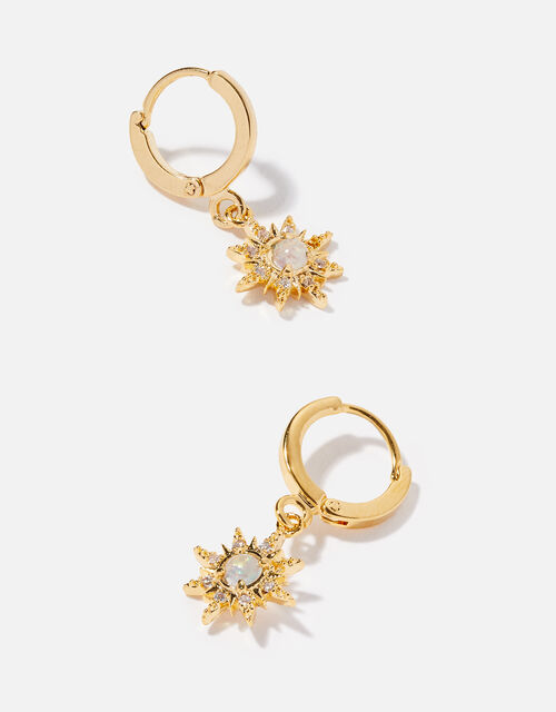 Gold-Plated Opal Hoop Earrings, , large