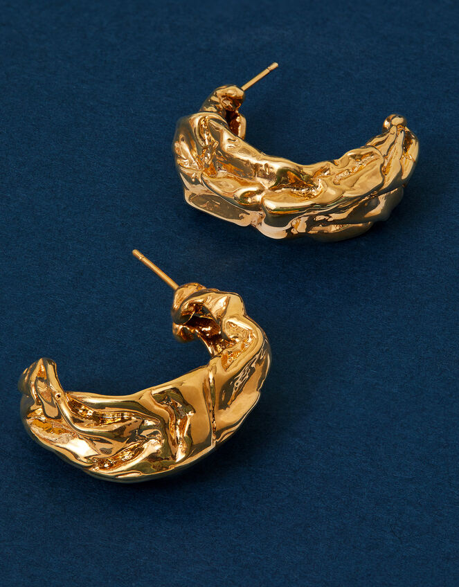 14ct Gold-Plated Chunky Molten Hoop Earrings, , large