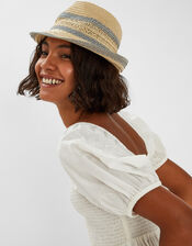 Woven Straw Trilby Hat, , large