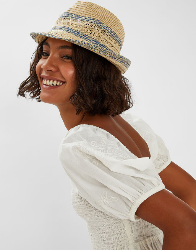 Woven Straw Trilby Hat, , large