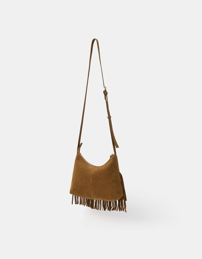 Fringe Suede Crossbody Bag, Tan (TAN), large