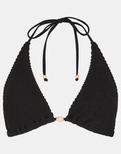 Crinkle Textured Triangle Bikini Top, Black (BLACK), large