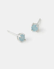 Sterling Silver-Plated Blue Quartz Stud Earrings , , large