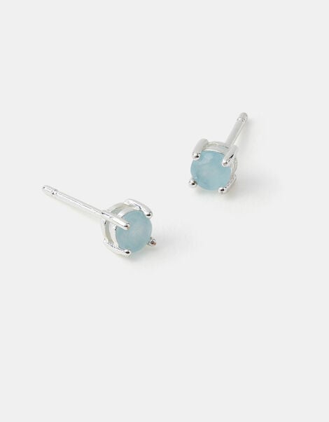 Sterling Silver-Plated Blue Quartz Stud Earrings , , large