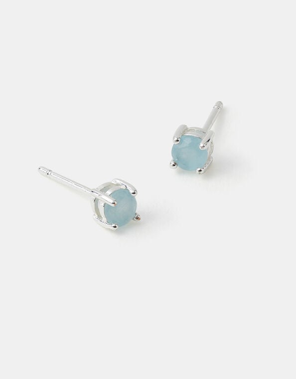 Sterling Silver-Plated Blue Quartz Stud Earrings , , large