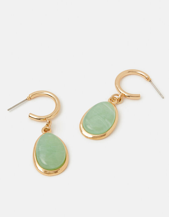 Resin Stone Drop Hoop Earrings, , large