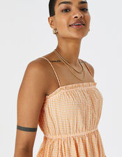 Gingham Strappy Dress, Orange (ORANGE), large