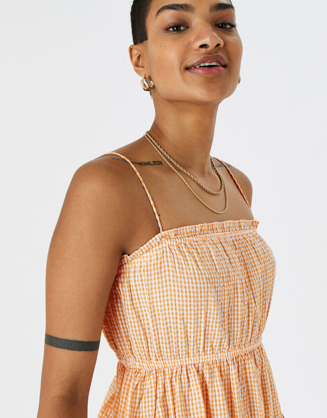 Gingham Strappy Dress, Orange (ORANGE), large