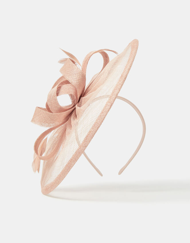 Bow Feather Disc Fascinator, Pink (PALE PINK), large