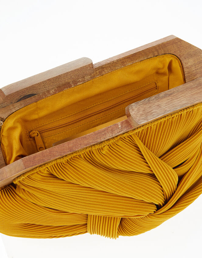 Brooke Pleated Clutch Bag with Wooden Frame, Yellow (YELLOW), large
