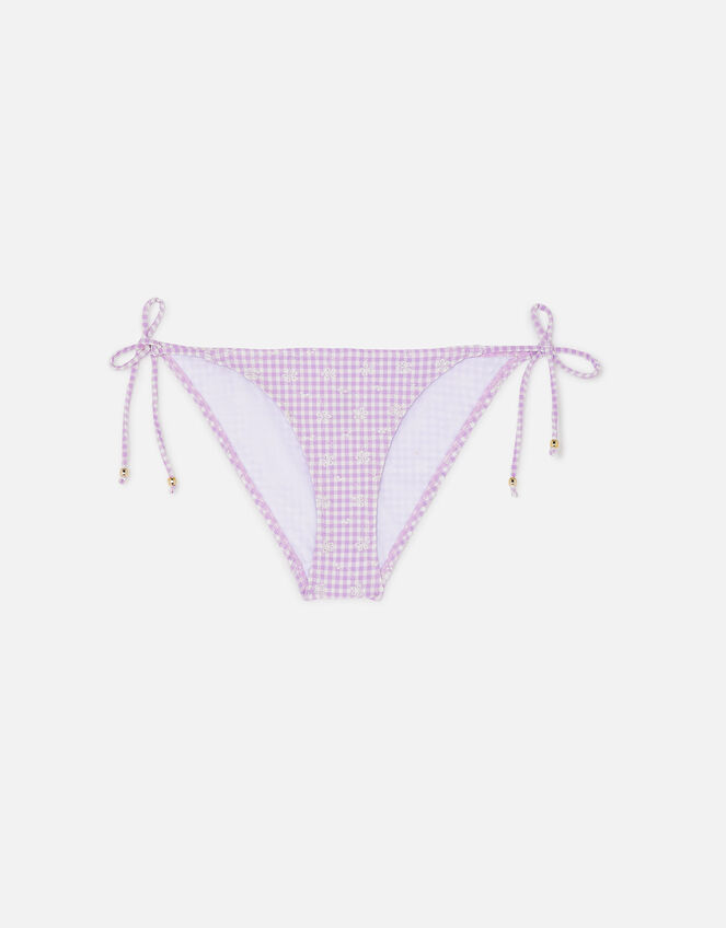 Gingham Schiffli Tie Side Bikini Bottoms, Purple (LILAC), large