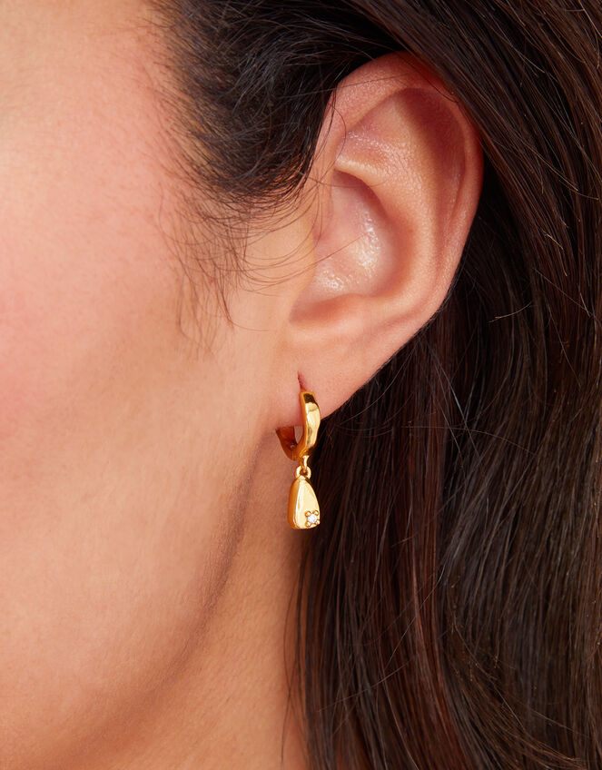 14ct Gold-Plated Molten Charm Huggie Hoops, , large