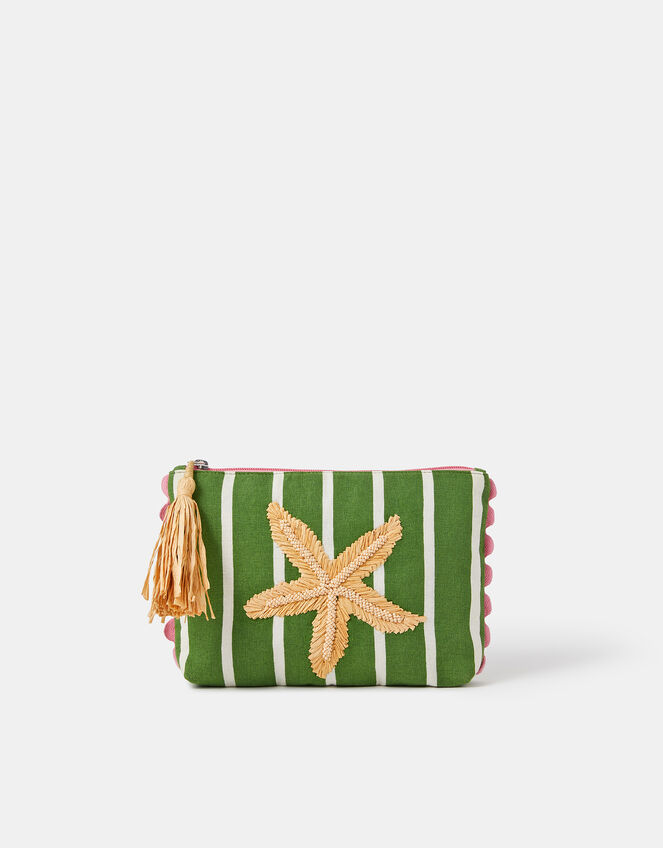 Raffia Starfish Stripe Pouch, , large