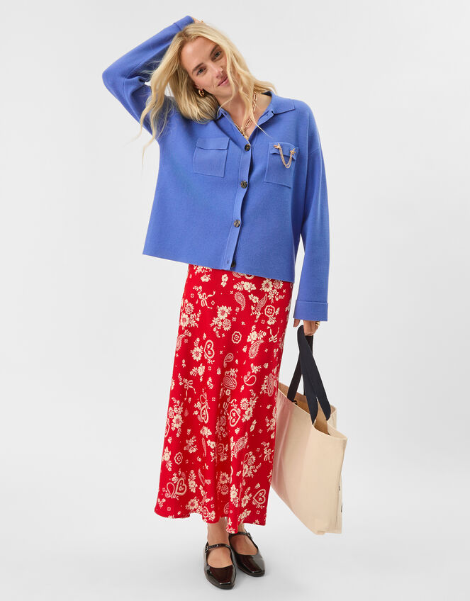 Plain Collar Cardigan, Blue (BLUE), large