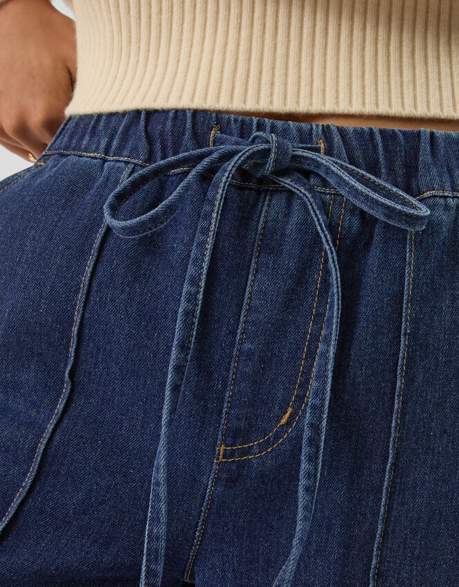 Denim Pintuck Wide Leg Trousers, Blue (DARK BLUE), large