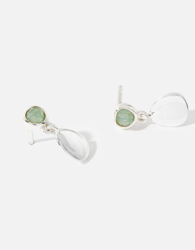 Sterling Silver Aventurine Pebble Drop Earrings, , large