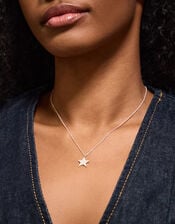 Sterling Silver Diamanté Star Pendant Necklace, , large