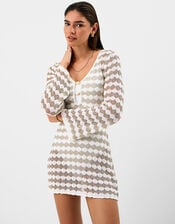 Metallic Crochet Mini Beach Dress, Gold (GOLD), large