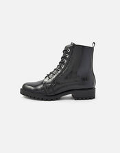 Croc Print Lace-Up Chunky Boots, Black (BLACK), large