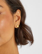 14ct Gold-Plated Heart Stud Earrings, , large