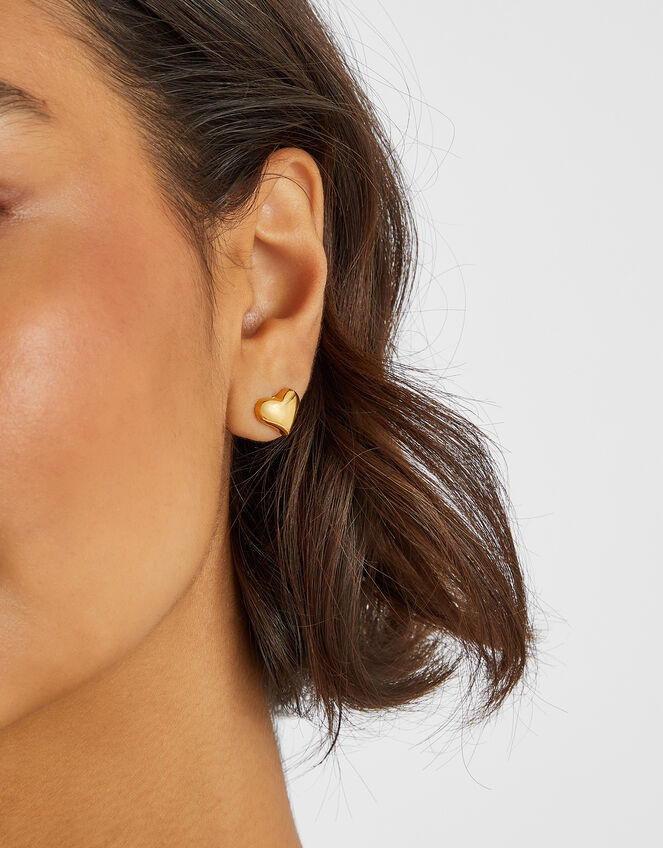 14ct Gold-Plated Heart Stud Earrings, , large