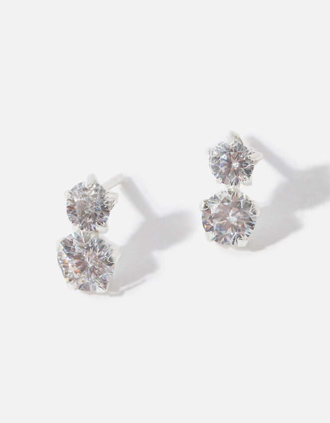 Sterling Silver Drop Layer Sparkle Studs, , large