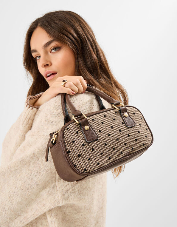 Heart Houndstooth Bowler Bag, , large