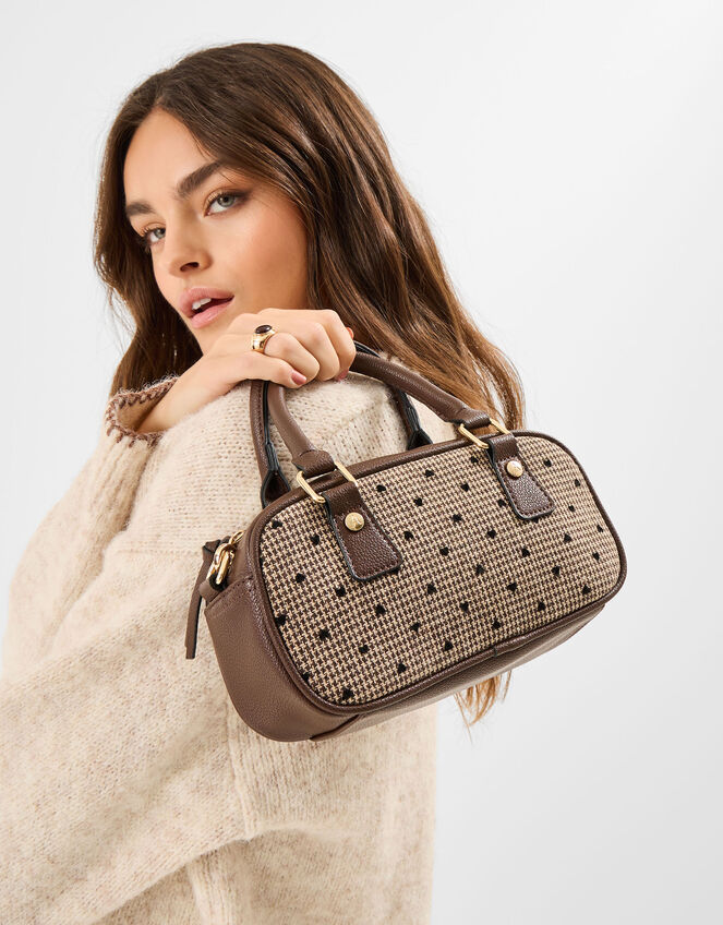Heart Houndstooth Bowler Bag, , large