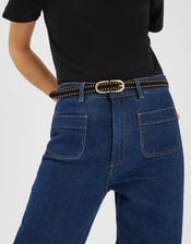 Suede Studded Skinny Belt , Black (BLACK), large